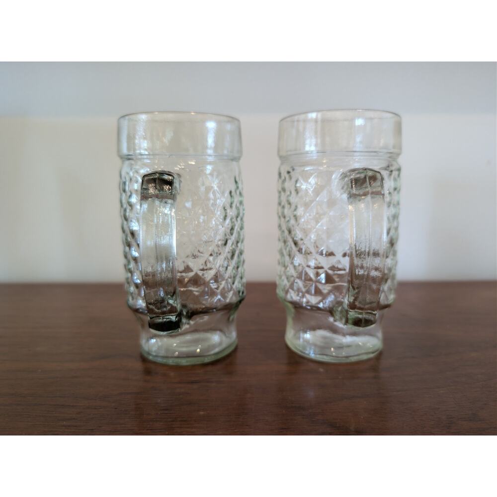 Vintage Anchor Hocking Quilted Diamond Pattern Beer Mugs Set of 2 - Picture 2 of 7